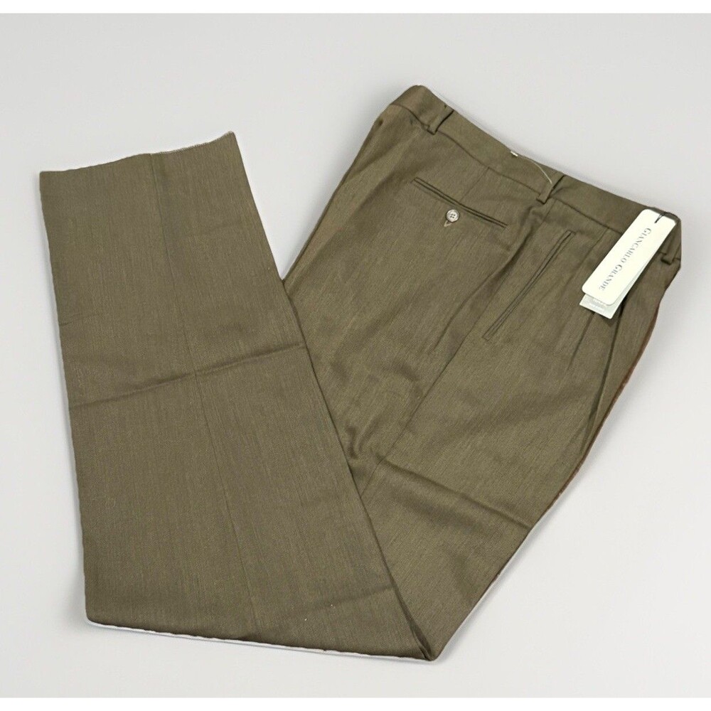 Giancarlo Grande Men’s Pants 38x37 Green Wool Triple Pleated Made In Italy NWT